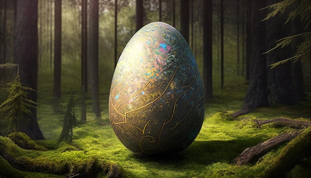 Easter egg in the forest Generative AI