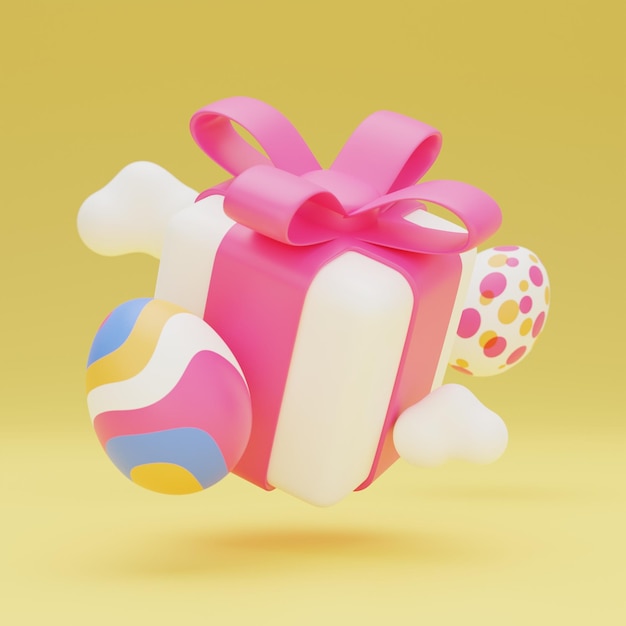 Easter egg gift box levitation 3d illustration