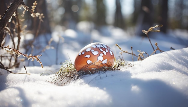 an Easter egg laying on the snow