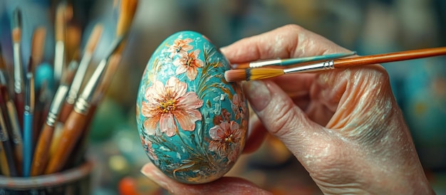 Photo easter egg painting with floral detail