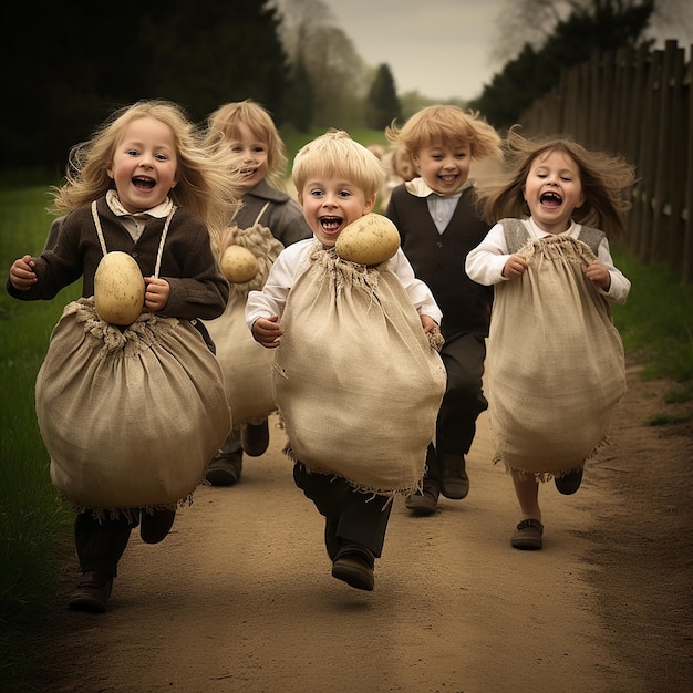 Easter Egg Potato Sack Race for Children