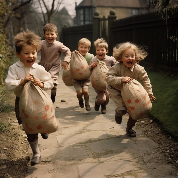 Easter Egg Potato Sack Race for Children