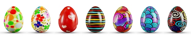 Easter Egg Set on a transparent white background 3D rendering illustration