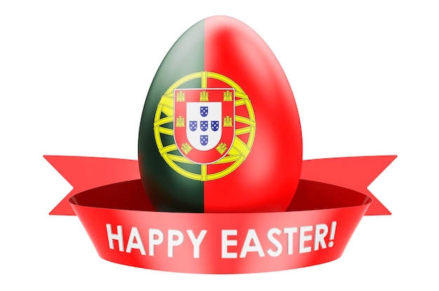 Easter egg with Portuguese flag Happy Easter in Portugal concept 3D rendering