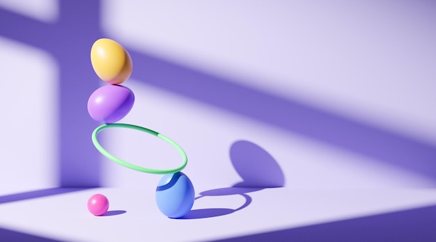 Easter eggs balanced creative meditation 3d render