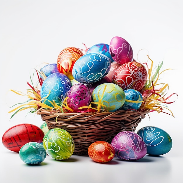 Easter eggs in basket color plate and flower stop motion animation