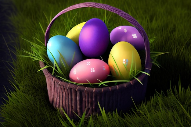 Easter eggs on blue background Generative Ai