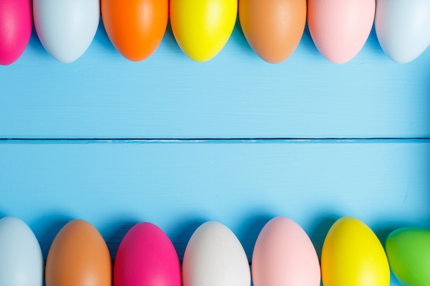 Easter eggs on blue background.