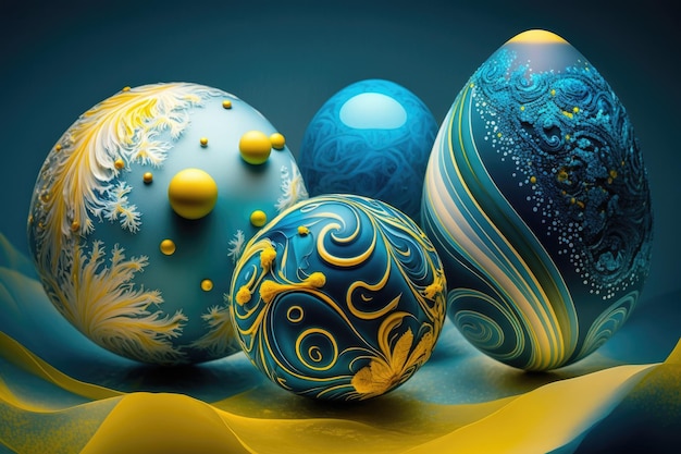 Easter eggs in the colors blue and yellow The idea of peace and the Easter festival