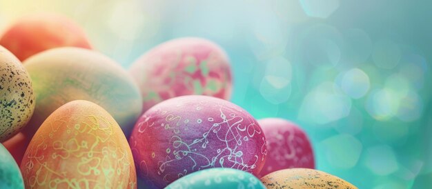 Easter eggs displayed in vibrant colors against a background with a retro filter effect