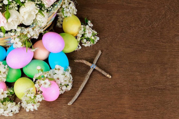 Easter eggs on a flowering colored eggs spring flowers