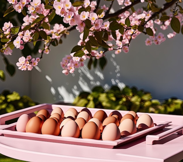 easter eggs and flowers on a white background