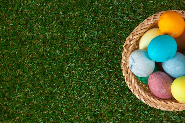 Easter eggs on green grass