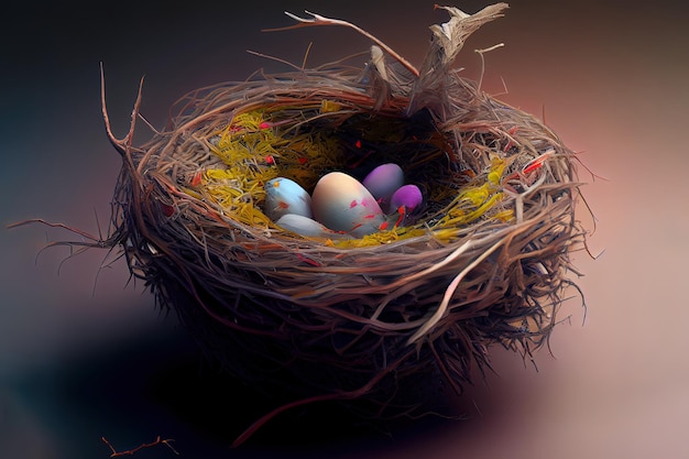 Easter eggs in nest Generative Ai