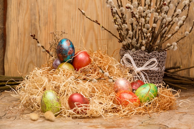 Easter eggs in nest