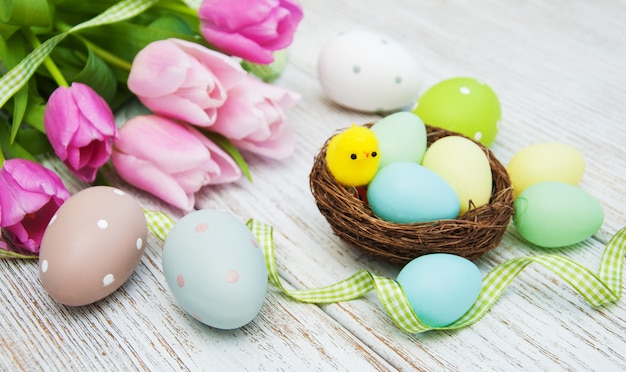 Easter eggs in a nest