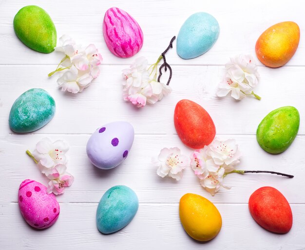 Easter eggs painted in colors