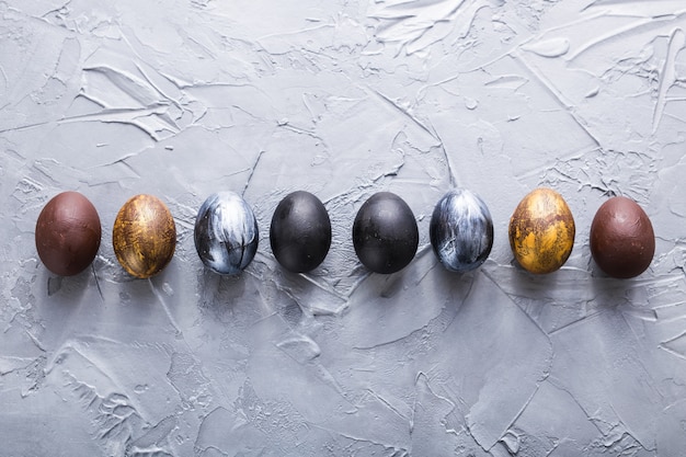 Easter eggs painted in dark colors