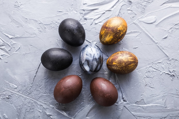 Easter eggs painted in dark colors