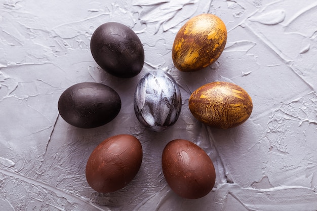 Easter eggs painted in dark colors