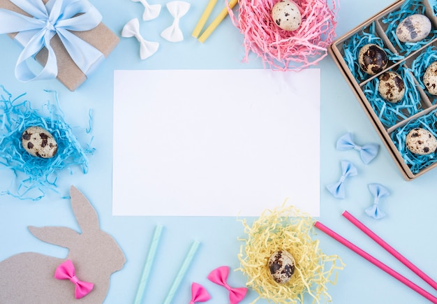 Easter eggs in a paper box and nests.