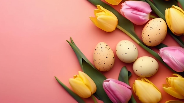 Easter eggs on a pink background