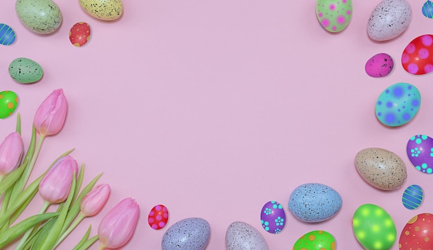 Easter Eggs and tulipsEaster holiday background