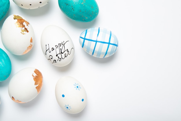 Easter eggs on a white