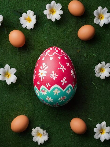 easter eggs with flowers and a painted egg