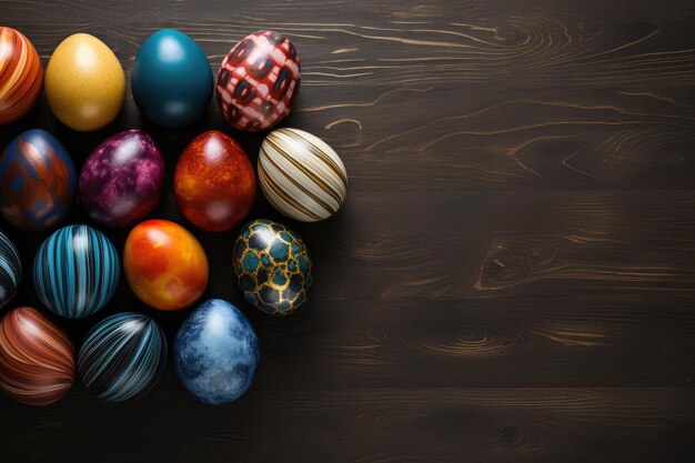 Easter eggs on wooden background with copy space for your text