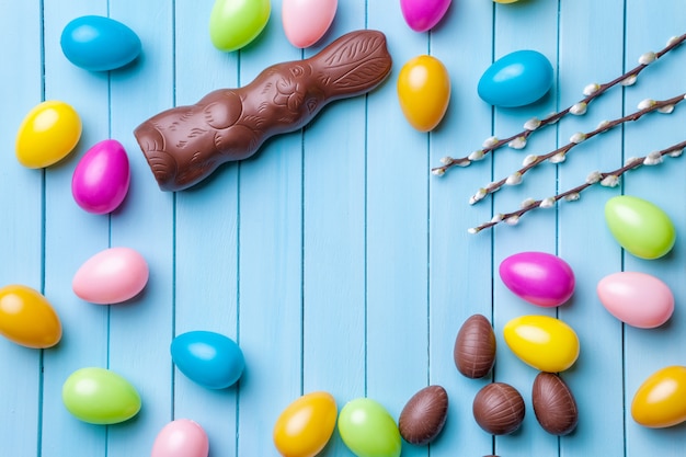 Easter eggs on a wooden background