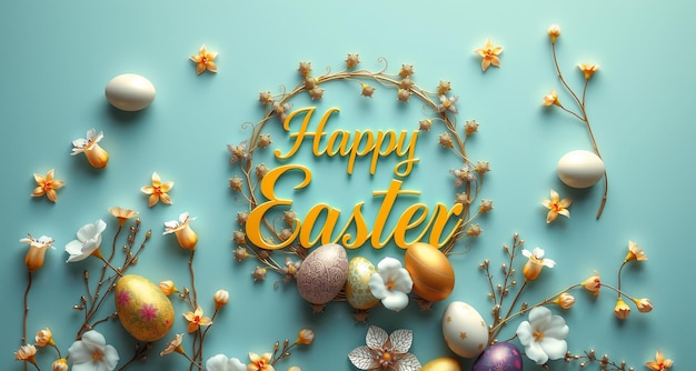 Photo easter festival concept happy easter text message wishes greeting card and poster design