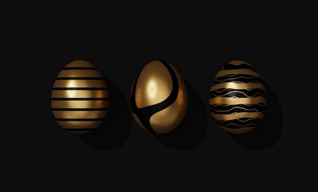 Easter gold egg 3d render illustration minimal concept