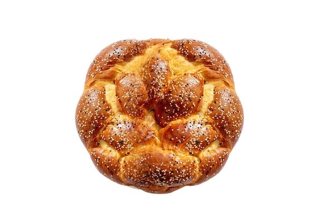 Easter Greek tsoureki braid sweet bread brioche overhead isolated on white design element