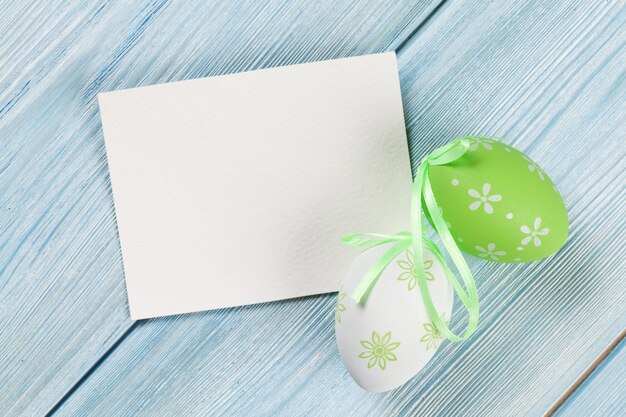 Easter greeting card and eggs