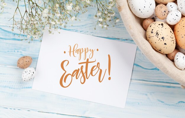 Photo easter greeting card with easter eggs