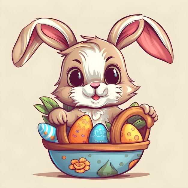 easter image of a bunny with a basket full of easter eggs