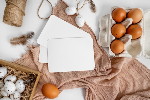 Easter mockup with traditional eggs and sack decor