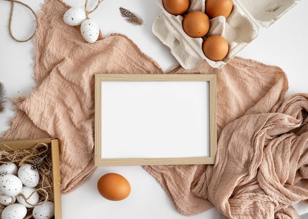 Easter mockup with traditional eggs and sack decor