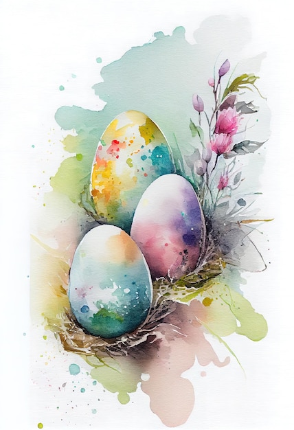 Easter motives watercolor card Ai generated