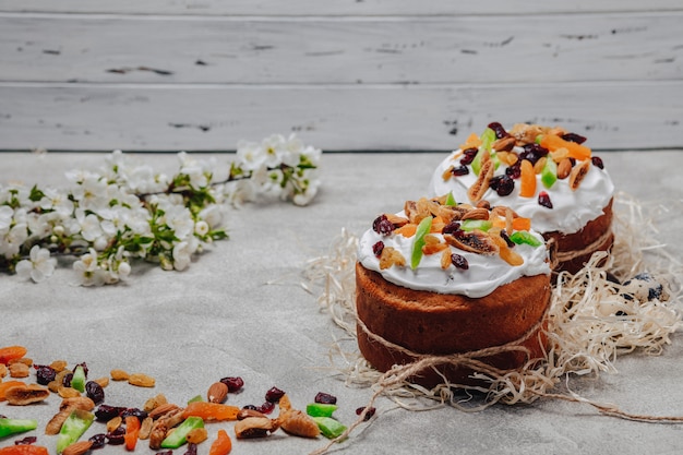 Easter pastries and eggs. Easter celebration concept.