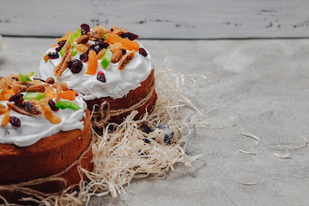 Easter pastries and eggs. Easter celebration concept.