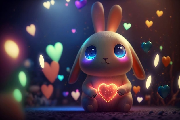 Easter rabbit cute love day play heart colorfull background