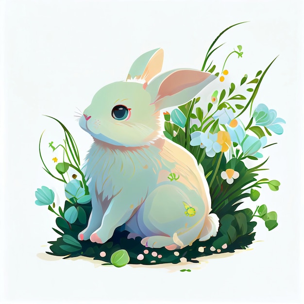 Easter rabbit greeting card concept in the style of vector graphic made with Generative AI