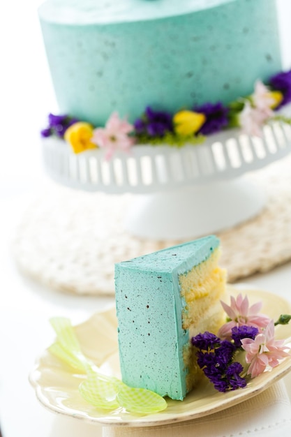 Easter Robins egg cake with chocolate speckles and egg truffles.