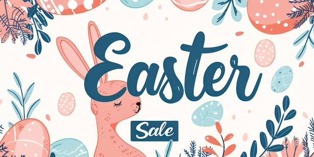 Photo easter sale banner trendy design with typography hand painted plants dots eggs and bunny