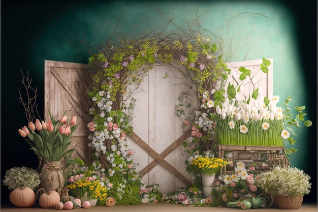 easter scene for a photography studio background for easter celebration Generative AI