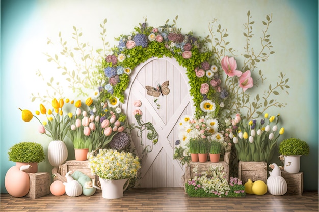 easter scene for a photography studio background for easter celebration Generative AI