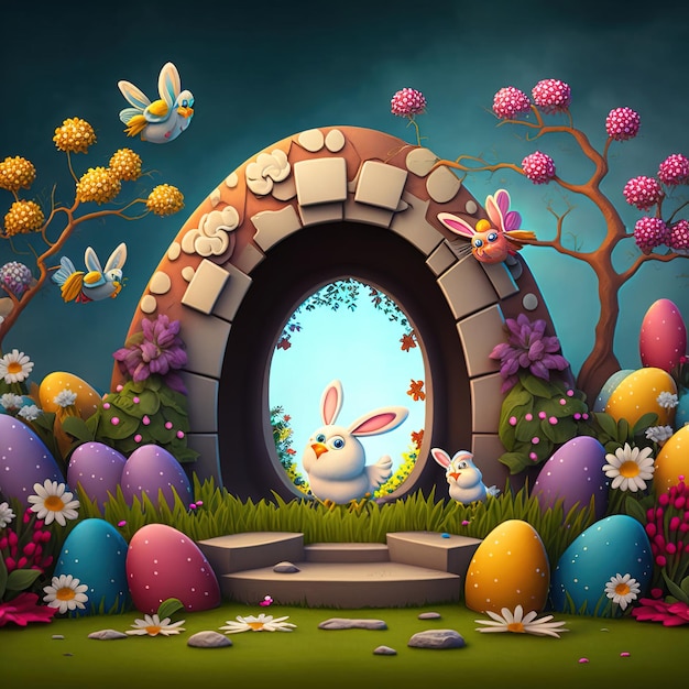 easter scene for a photography studio background for easter celebration Generative AI