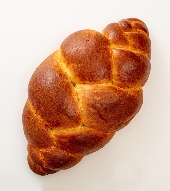 Easter sweet bread greek tsoureki braid isolated on white background